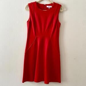 REISS red A-line structured knee length dress